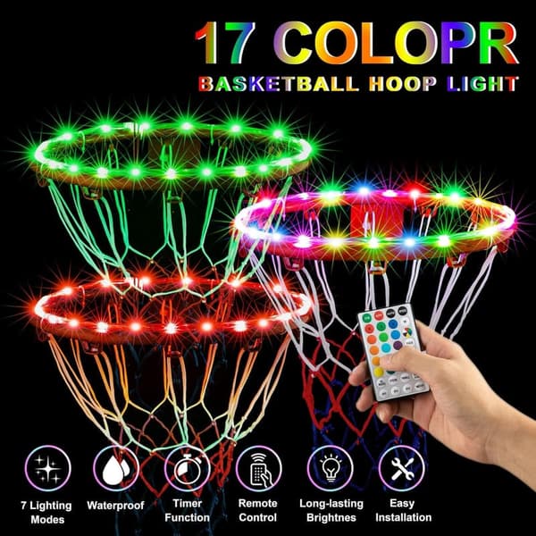 Remote Control LED Basketball Hoop Lights - 17 Colors, Waterproof