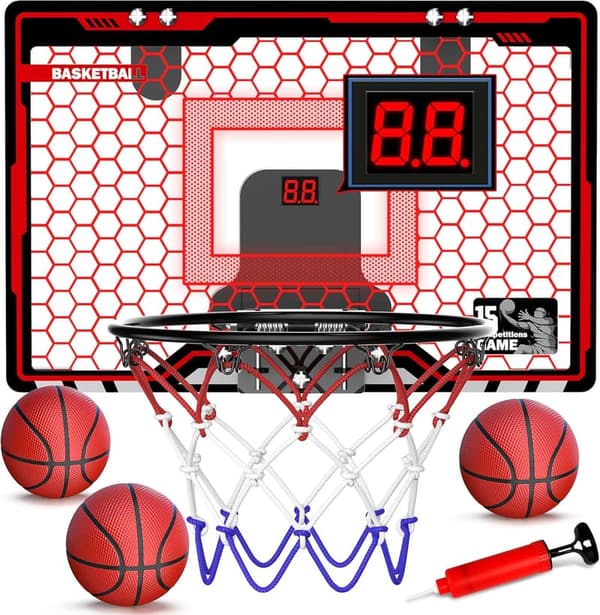 Indoor Basketball Hoop with LED & Scoreboard - Kids' Birthday Gift
