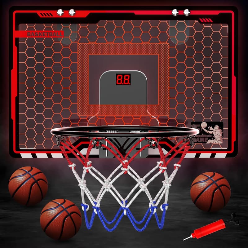 Indoor Basketball Hoop with LED & Scoreboard - Kids' Birthday Gift