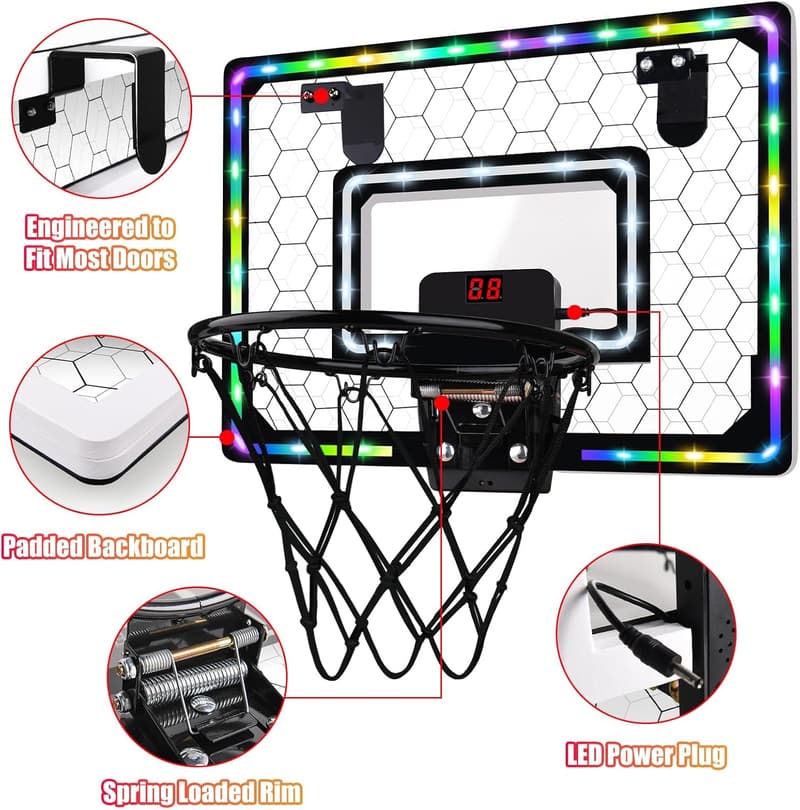 LED Mini Basketball Hoop with Scoreboard for Kids