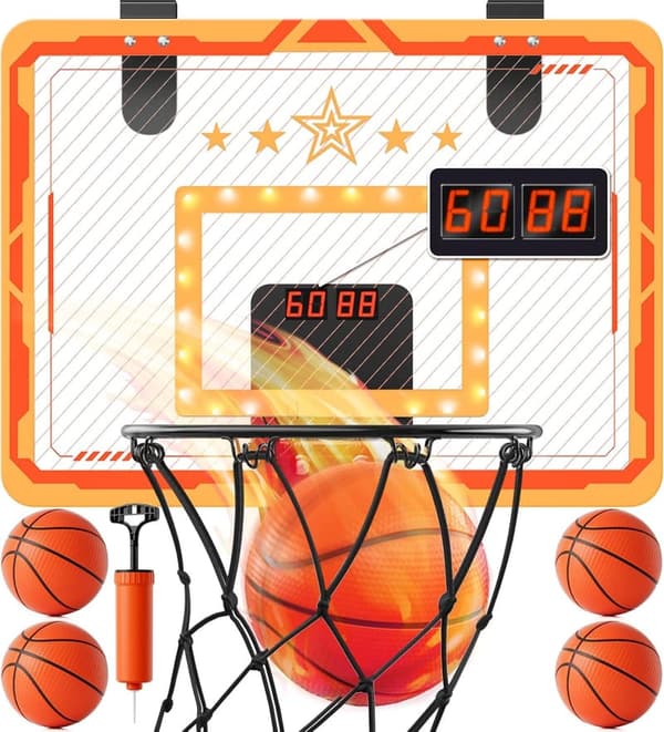 Indoor Basketball Hoop with LED Scoreboard for Boys 8-12