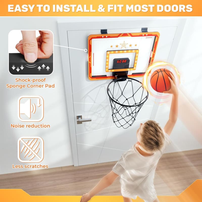 Indoor Basketball Hoop with LED Scoreboard for Boys 8-12