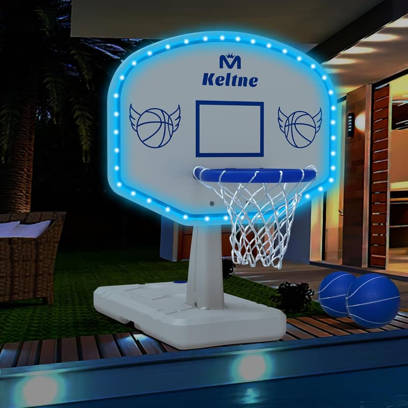 Solar LED Pool Basketball Hoop with 2 Balls - Oversized Pool Game