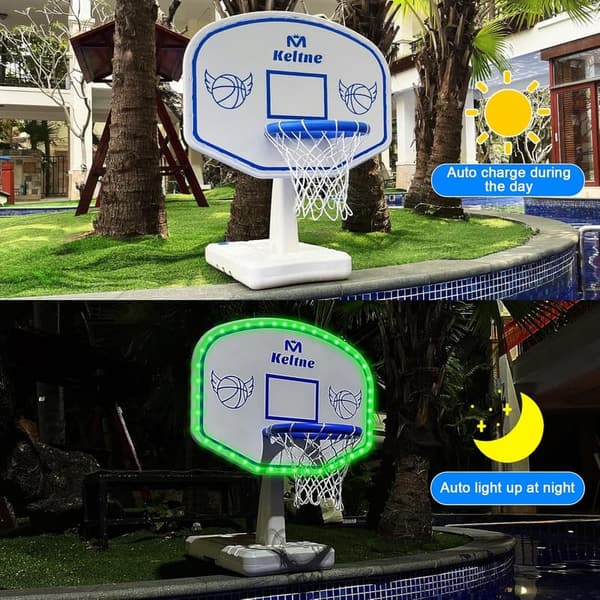Solar LED Pool Basketball Hoop with 2 Balls - Oversized Pool Game