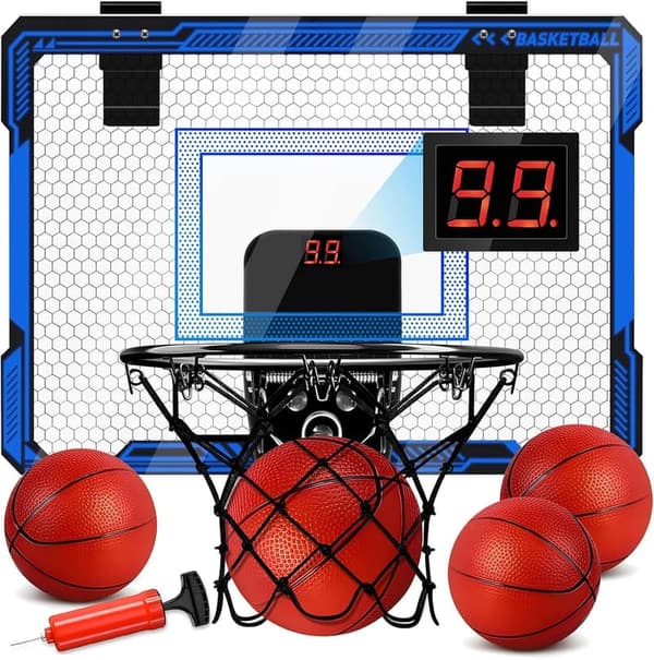 Indoor Basketball Hoop for Kids with LED Lights & Scoreboard
