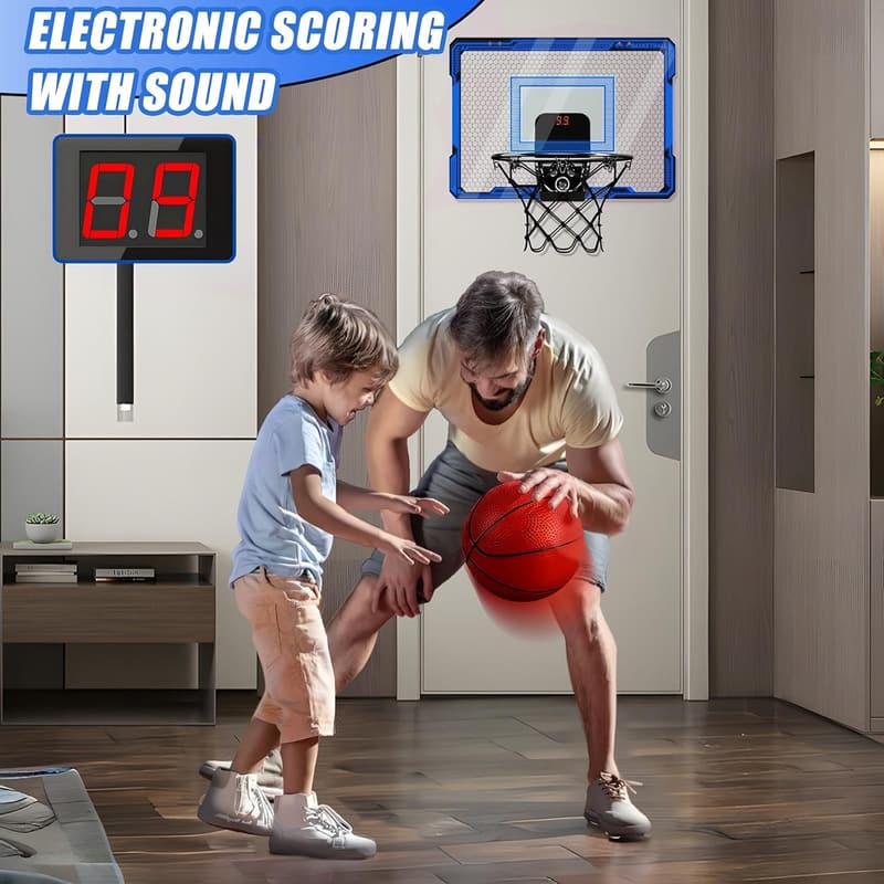 Indoor Basketball Hoop for Kids with LED Lights & Scoreboard