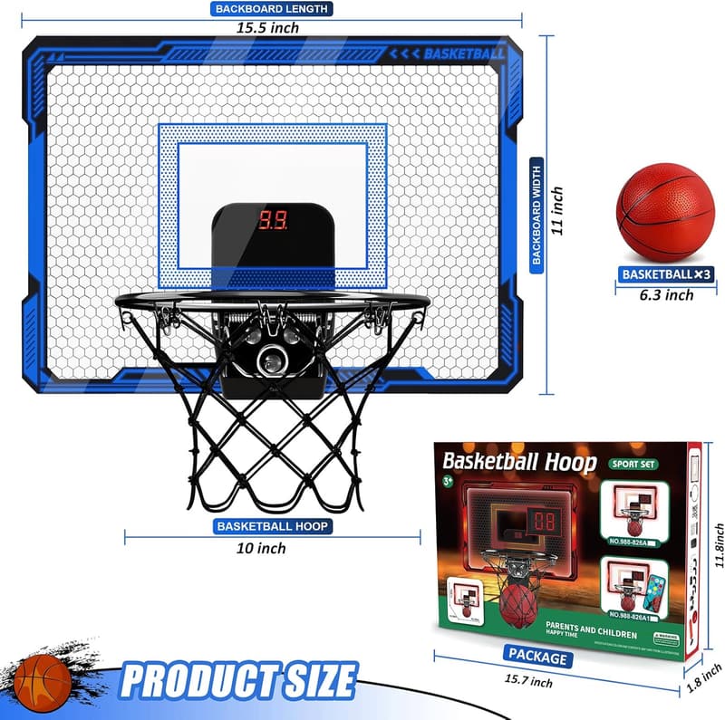Indoor Basketball Hoop for Kids with LED Lights & Scoreboard