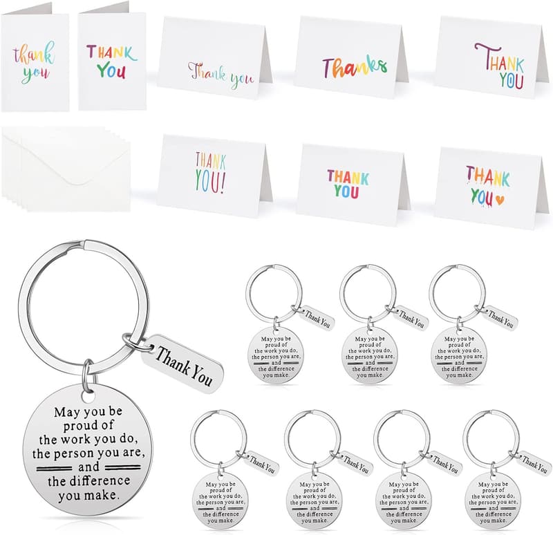 Coworker Appreciation Thank You Keychain Set (8 pcs, Silver)