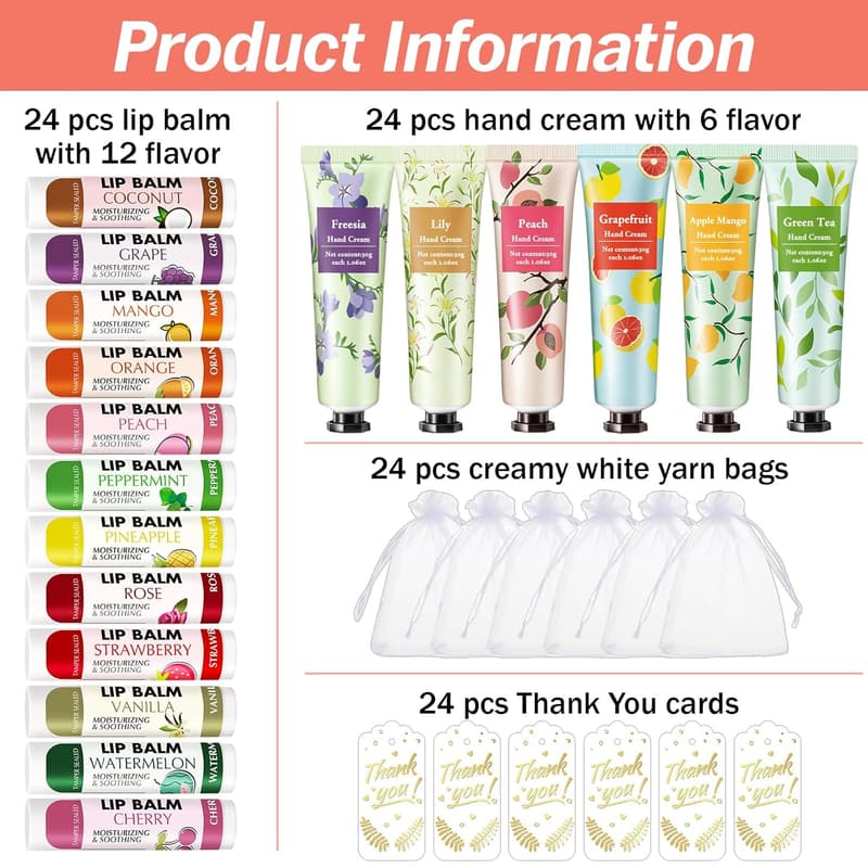 Baby Shower Hand Cream & Lip Balm Set with Thank You Card