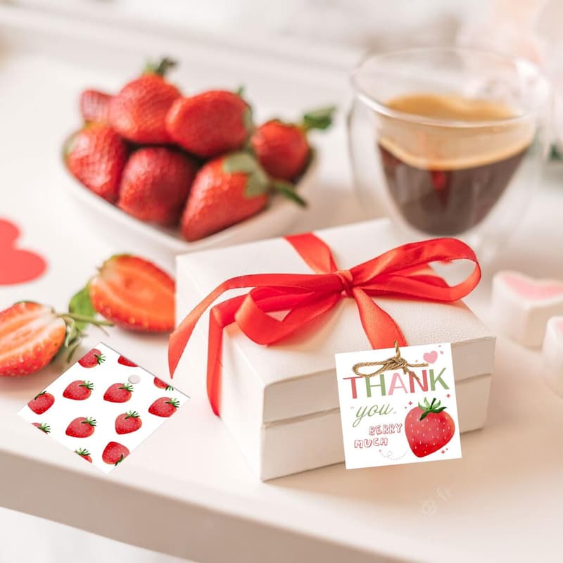 Strawberry-Themed Thank You Tags for Birthday & Baby Showers - Set of 50
