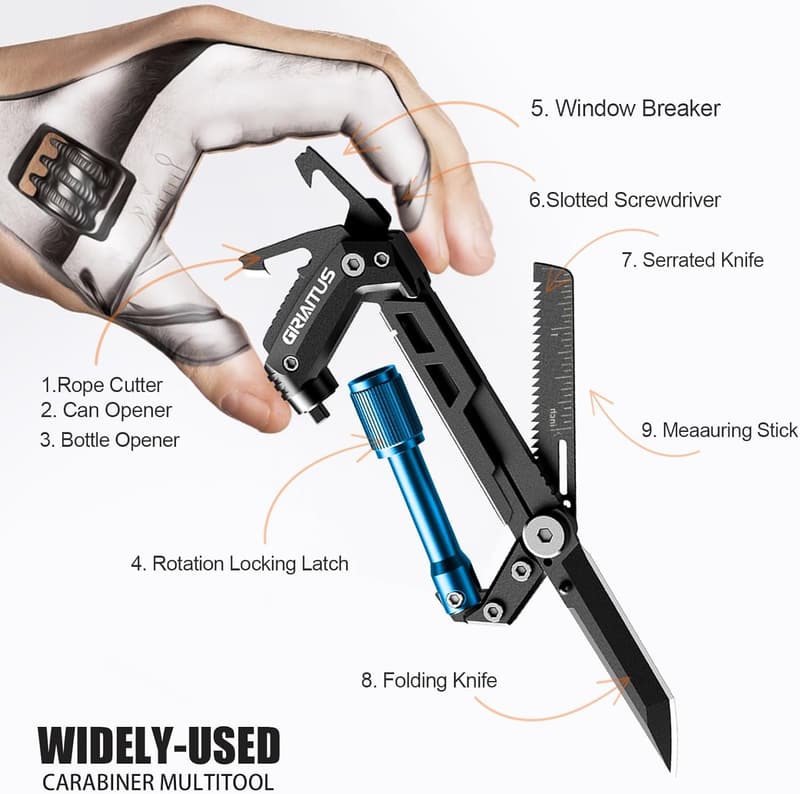 EDC Carabiner Multitool with Pocket Knives for Camping