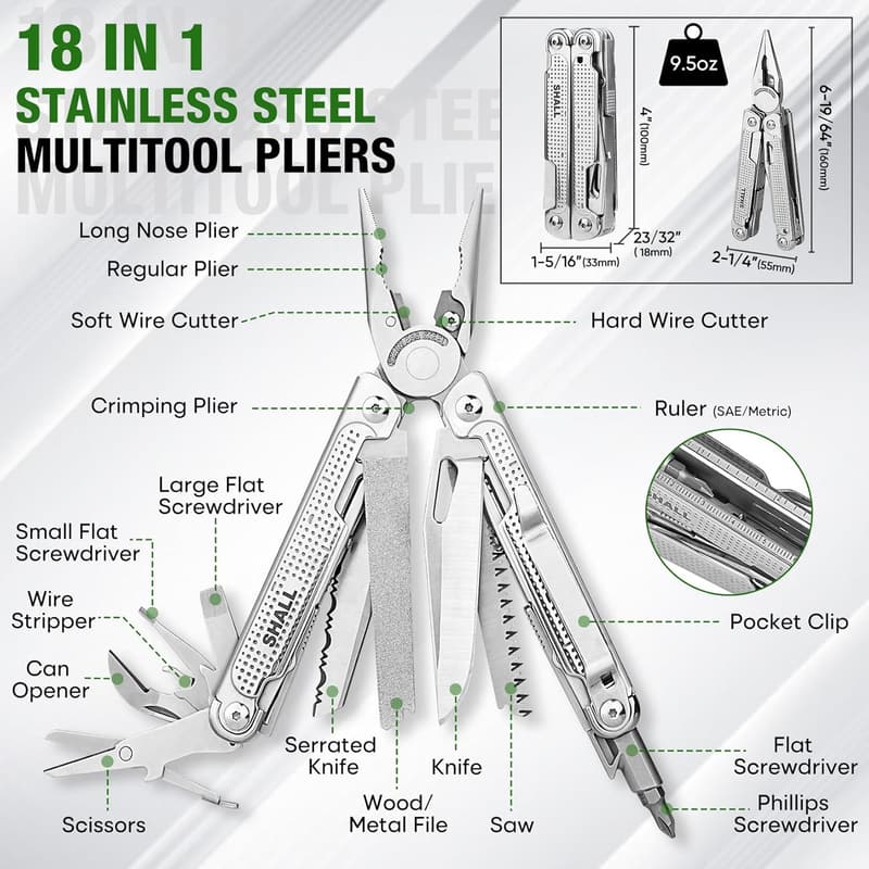 18-in-1 Stainless Steel Multitool Pliers for Camping and Fishing