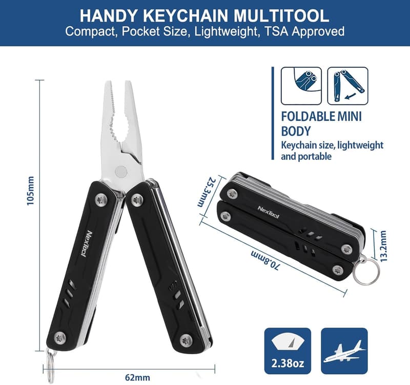 9-in-1 Keychain Multitool with Pliers & Scissors, TSA Approved
