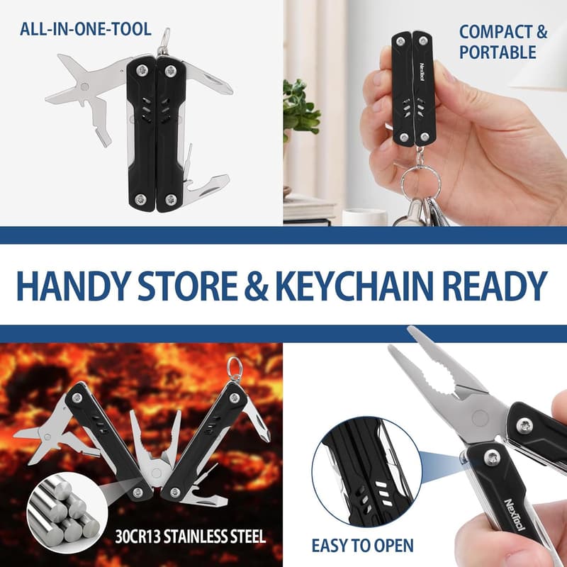 9-in-1 Keychain Multitool with Pliers & Scissors, TSA Approved