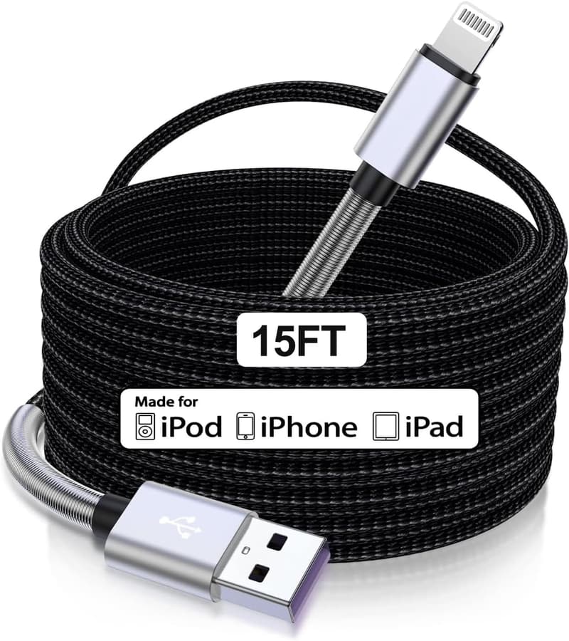 15 FT Nylon Braided Apple Lightning Charger for iPhone
