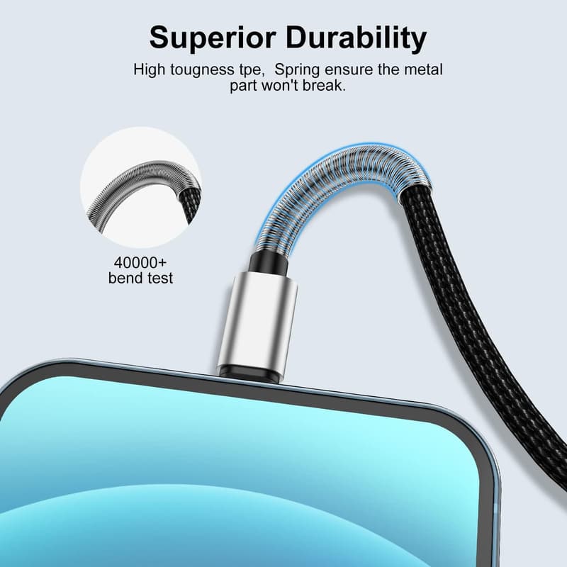 15 FT Nylon Braided Apple Lightning Charger for iPhone