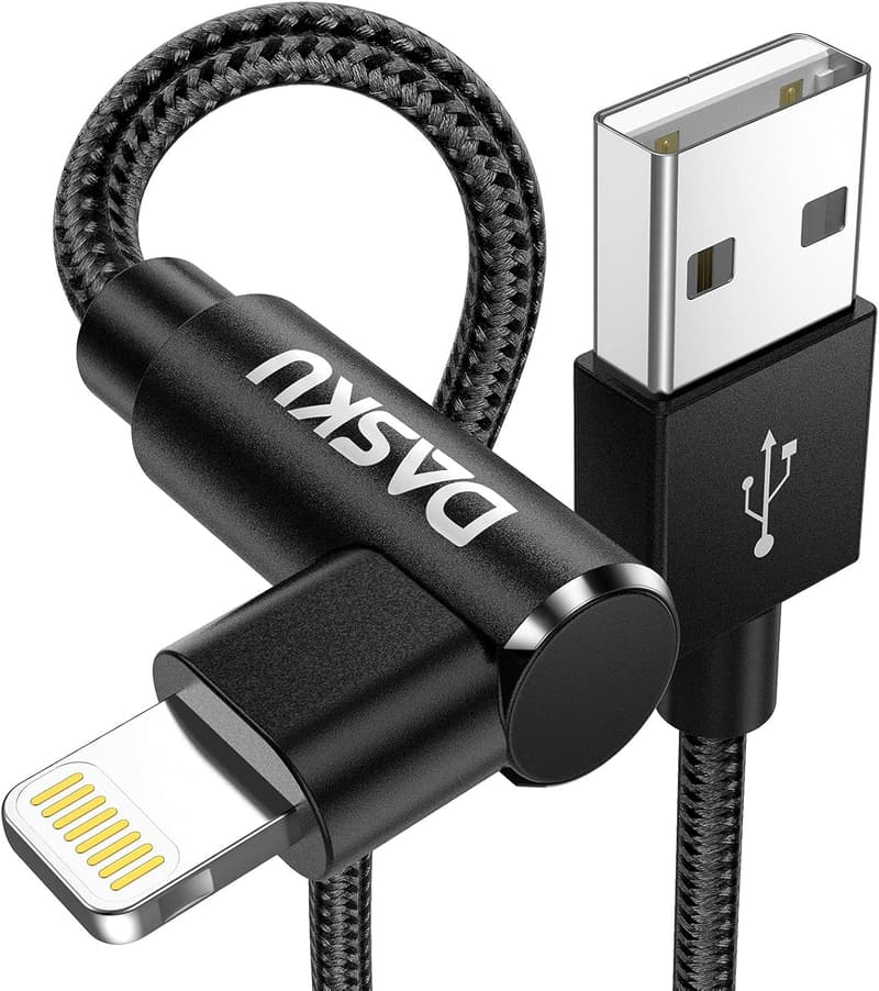 10ft Nylon Braided Right Angle Charging Cable for iPhone (2-Pack)