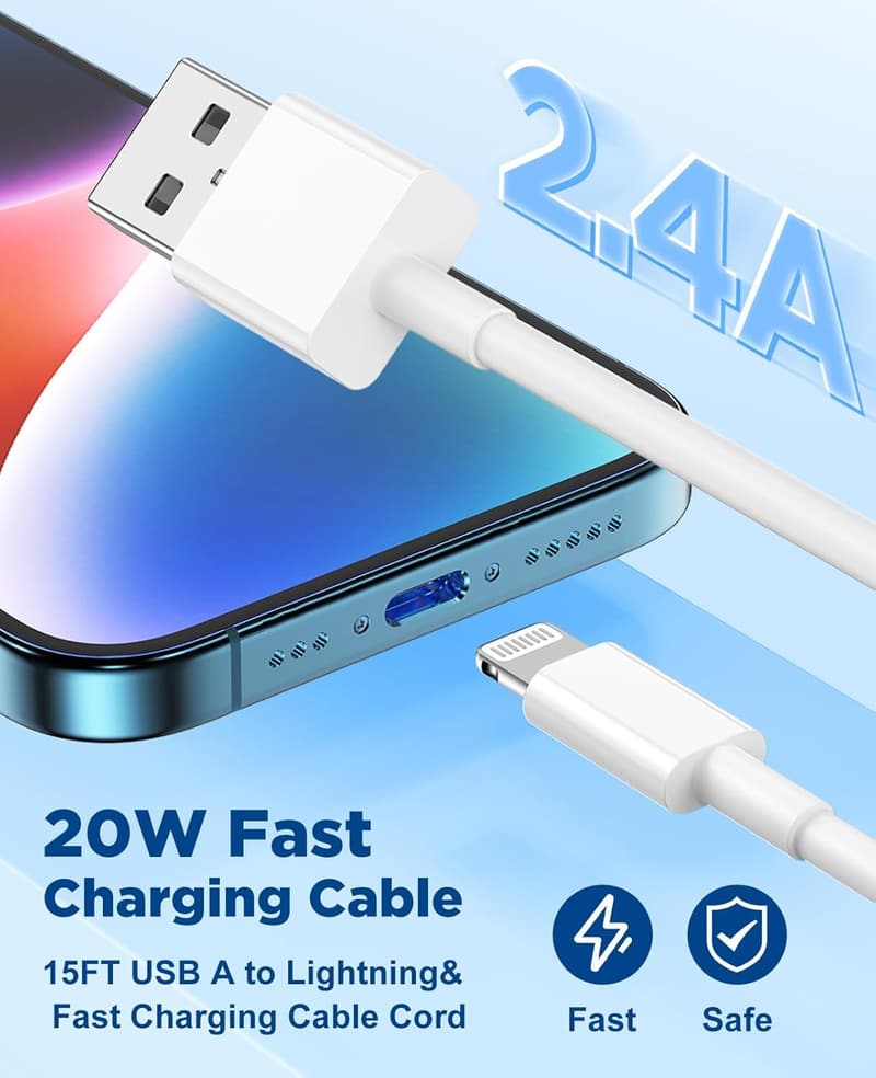 15 FT Apple MFi Certified Lightning Charger Cable for iPhone