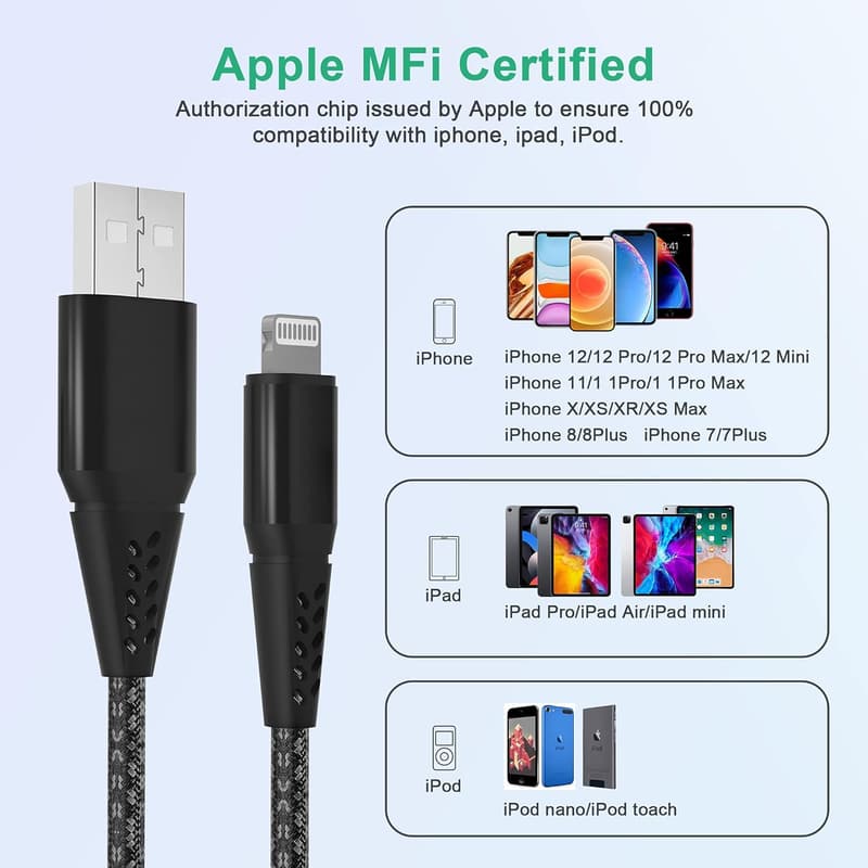 Extra Long 26FT MFi Certified Lightning Charger Cable for iPhone