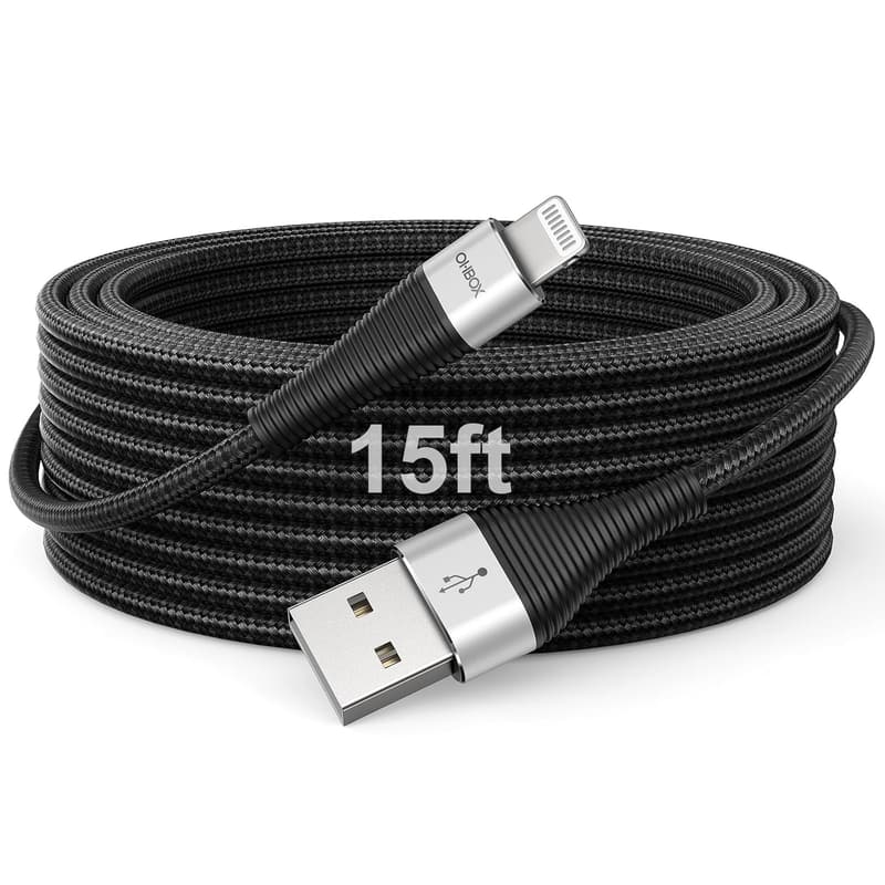 15FT Braided Fast Charging USB-A to Lightning Cable - Black
