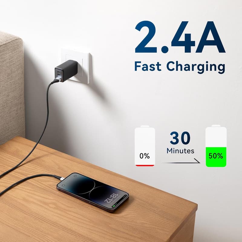 15FT Braided Fast Charging USB-A to Lightning Cable - Black