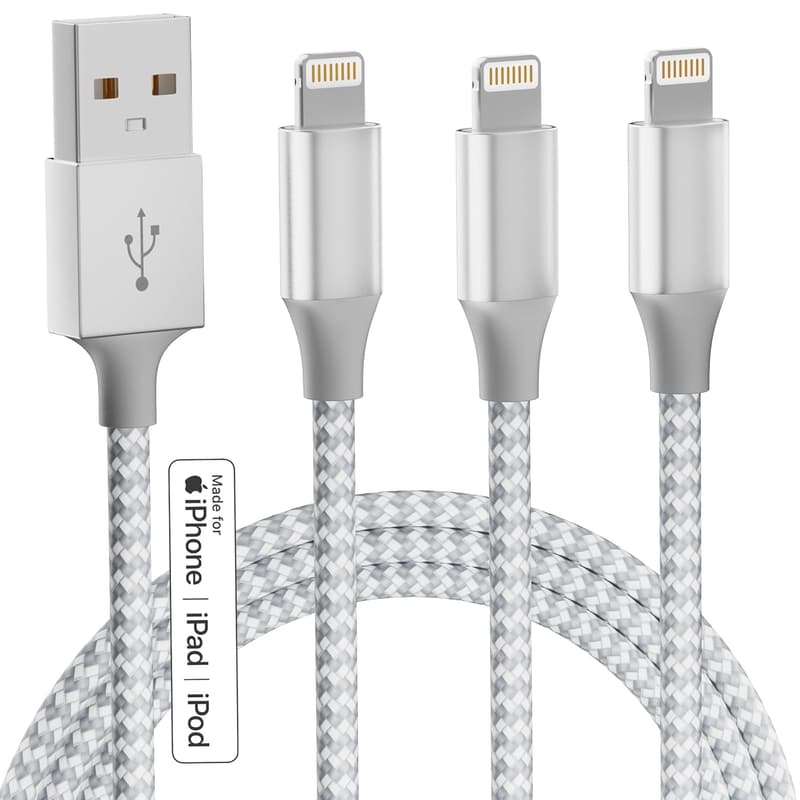 10FT Apple MFi Certified Lightning Cable 3-Pack for iPhone