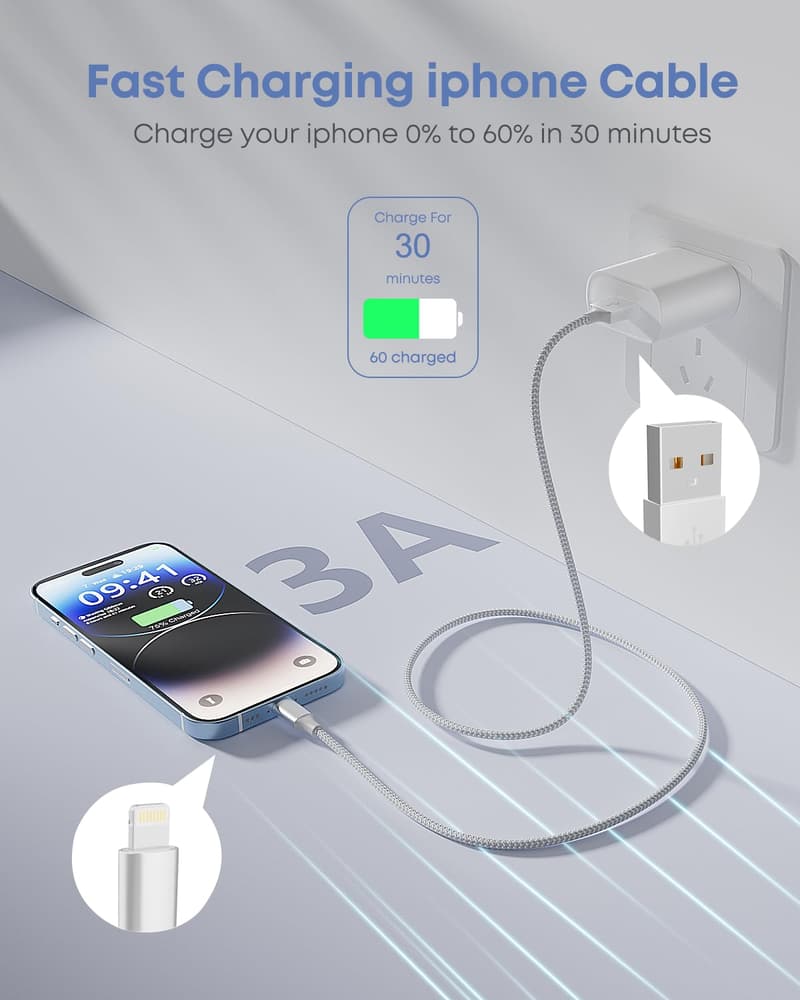 10FT Apple MFi Certified Lightning Cable 3-Pack for iPhone