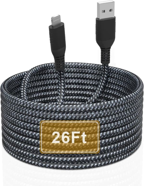 Apple MFi Certified 26FT Lightning Charging Cable - Nylon Braided