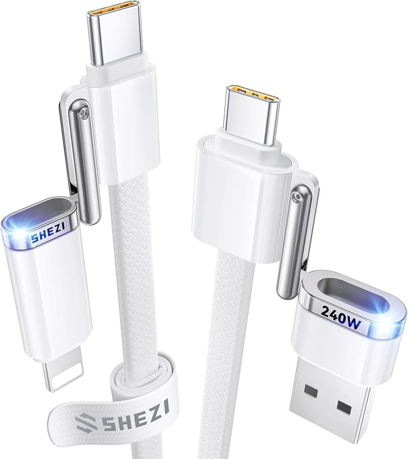 240W Fast Charging 4-in-1 USB C to Lightning Cable, 5FT White