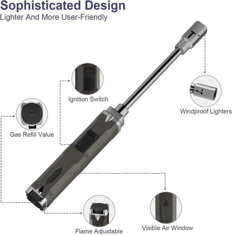 Long Neck Butane Torch Lighter with Visual Fuel Window