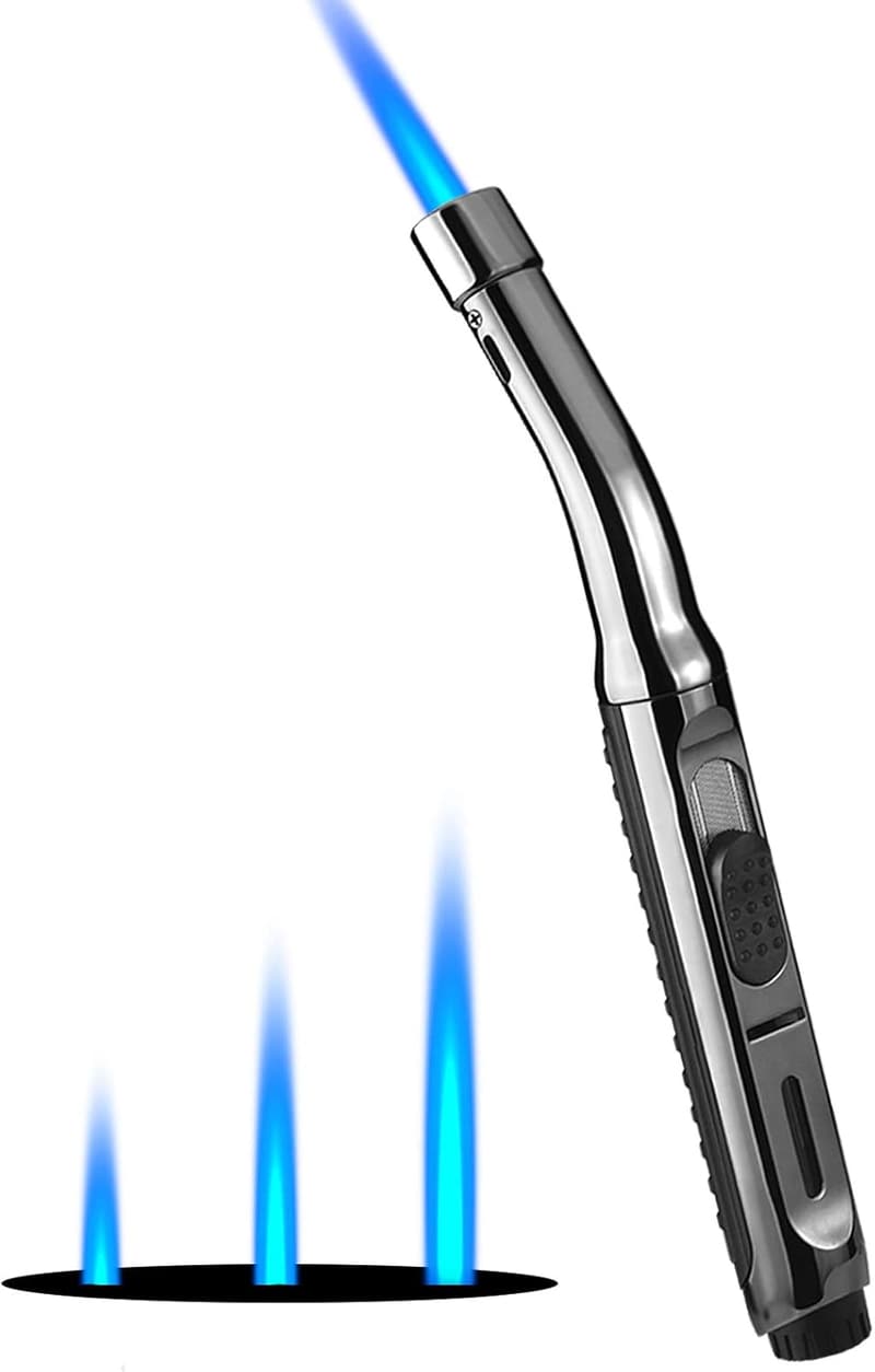 Adjustable Butane Lighter with Window for Kitchen & Camping - Black