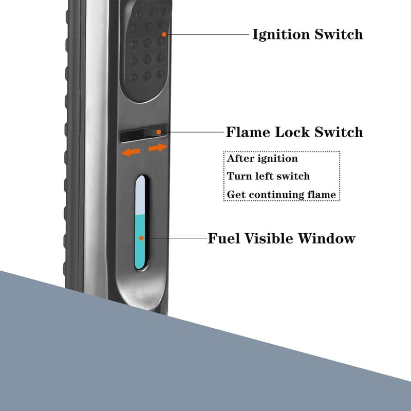 Adjustable Butane Lighter with Window for Kitchen & Camping - Black