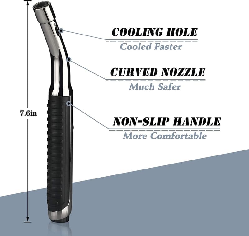 Adjustable Butane Lighter with Window for Kitchen & Camping - Black