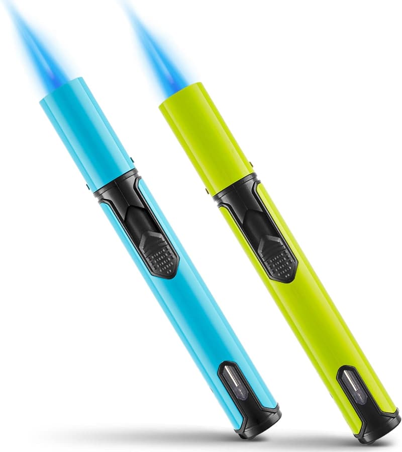 Butane Torch Lighter Set for BBQ & Camping - Aqua Blue & Lime Green