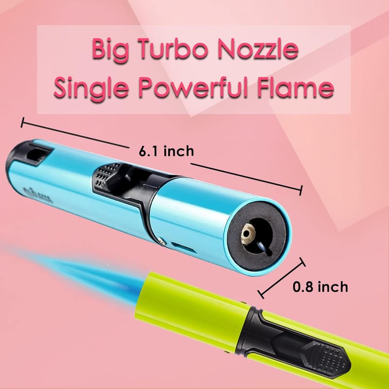 Butane Torch Lighter Set for BBQ & Camping - Aqua Blue & Lime Green