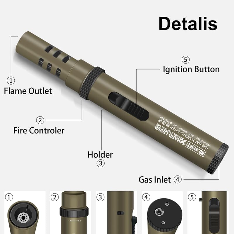 Tactical Camping Torch Lighter with Adjustable Flame