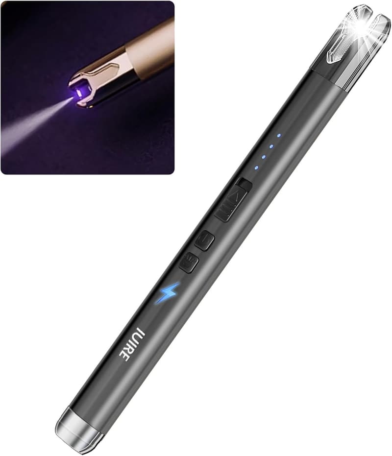 USB Rechargeable Electric Candle Lighter with Flashlight - Black
