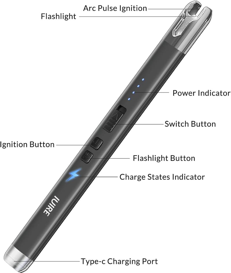 USB Rechargeable Electric Candle Lighter with Flashlight - Black