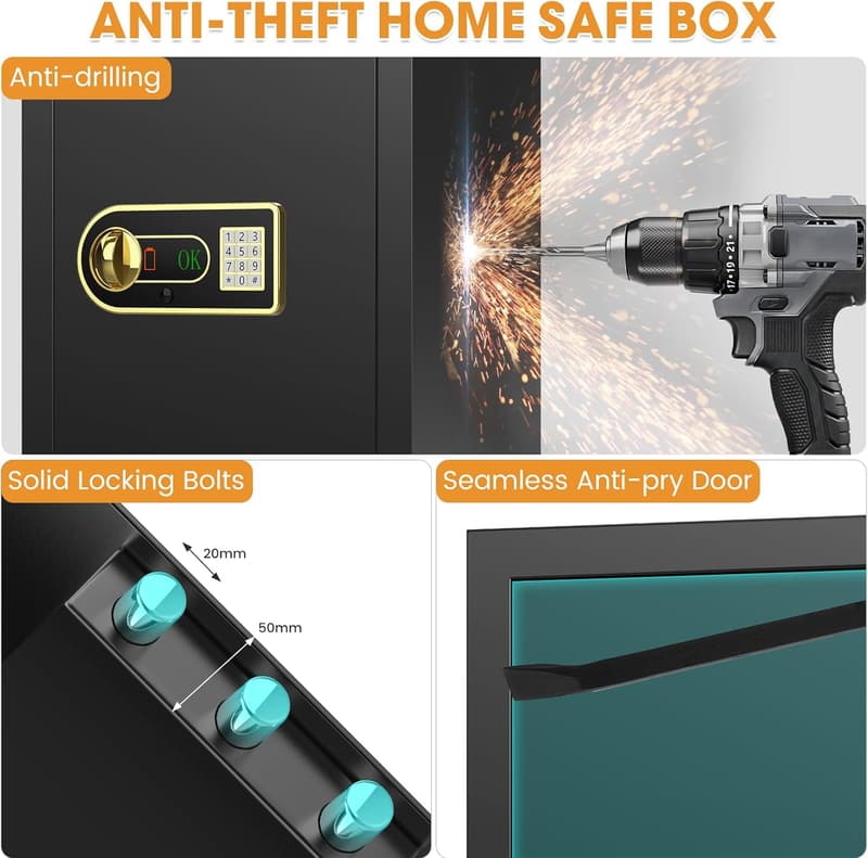 Fireproof Digital Safe for Home Use with Removable Shelves