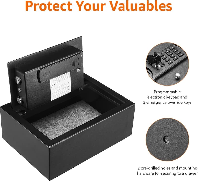 Compact Electronic Security Safe with Keypad – Black, 0.1 Cu Ft