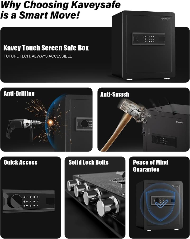 Home Office Security Safe with Touch Screen Keypad and Dual Alarm