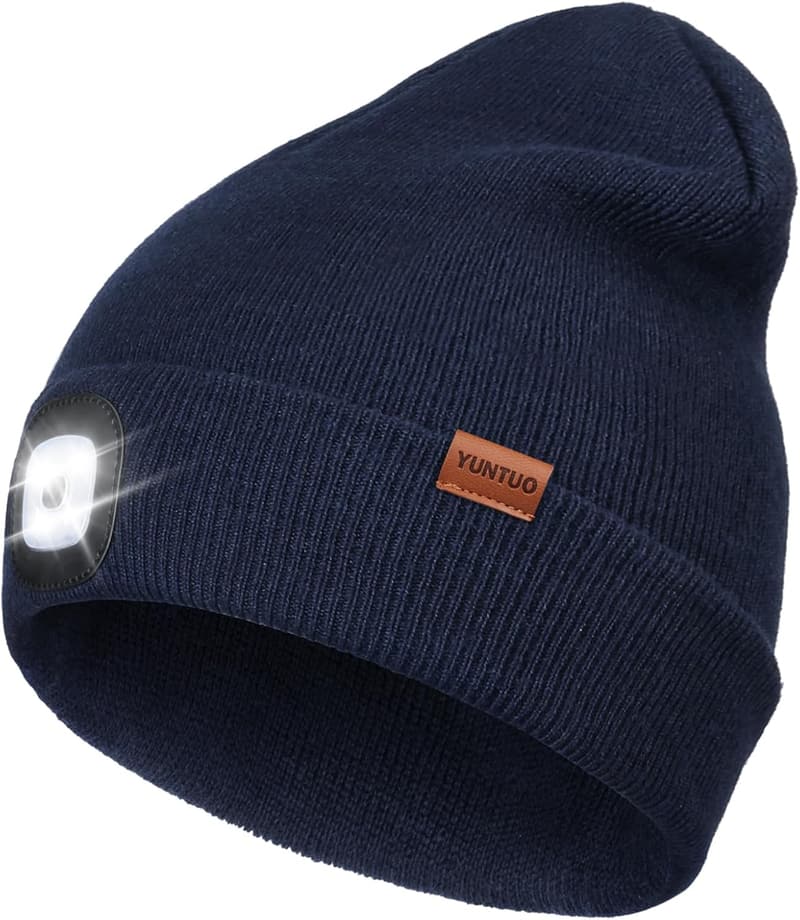 LED Beanie Hat with Rechargeable Headlamp for Him