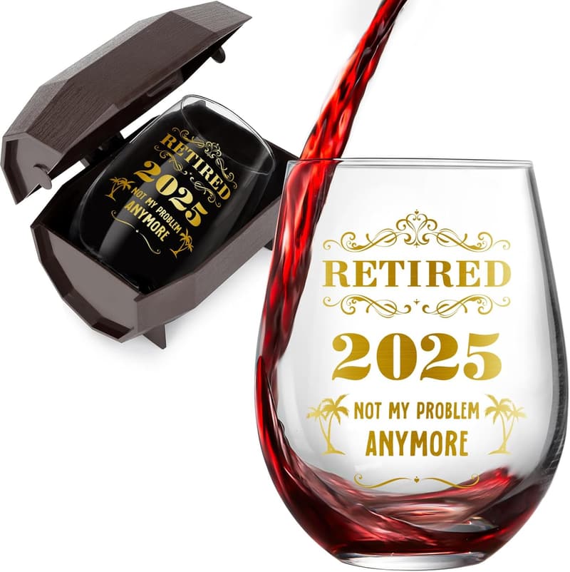 Retirement Wine Glass & Bottle Gift Set for Men & Women