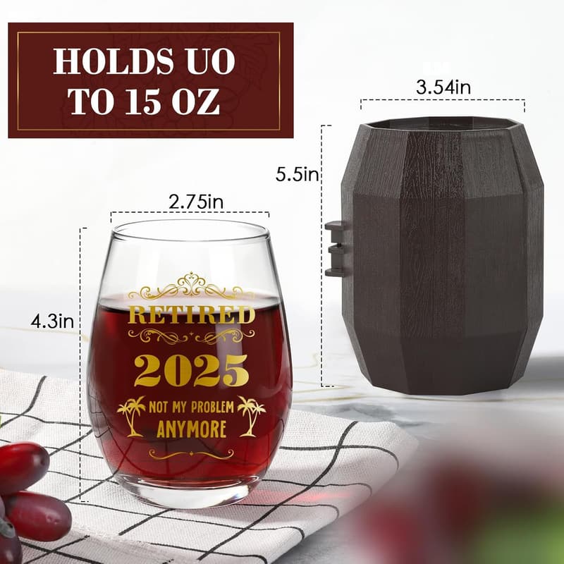 Retirement Wine Glass & Bottle Gift Set for Men & Women