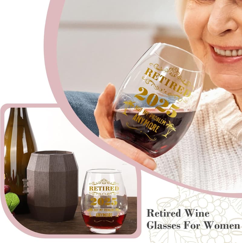 Retirement Wine Glass & Bottle Gift Set for Men & Women