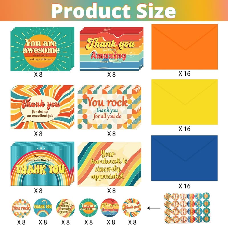 Employee Appreciation Thank You Cards - 48 Pack with Envelopes & Stickers