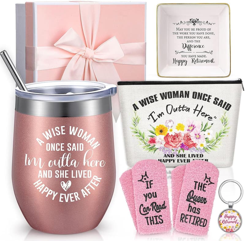 Happy Retirement Gift Set for Women - Mug, Socks, Dish & More