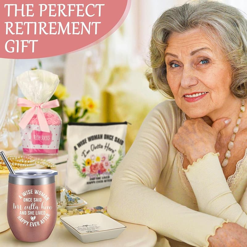 Happy Retirement Gift Set for Women - Mug, Socks, Dish & More