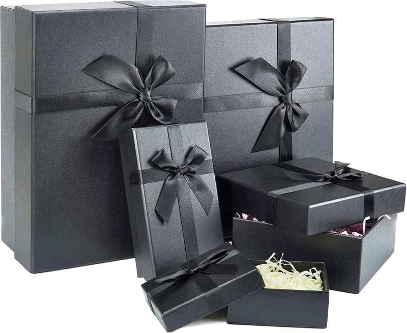 Luxury Black Gift Boxes with Lids and Ribbon for Birthdays