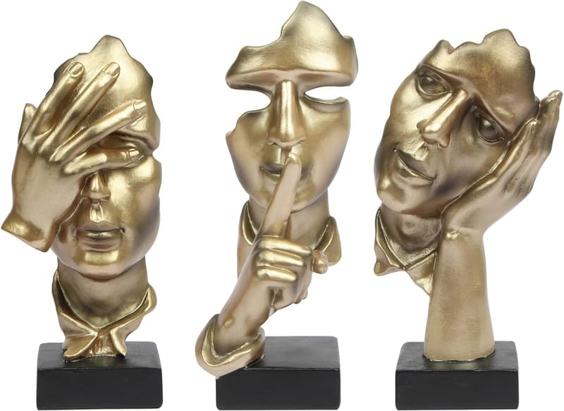 Abstract Gold Thinker Statue Set - Modern Resin Decor for Home Office